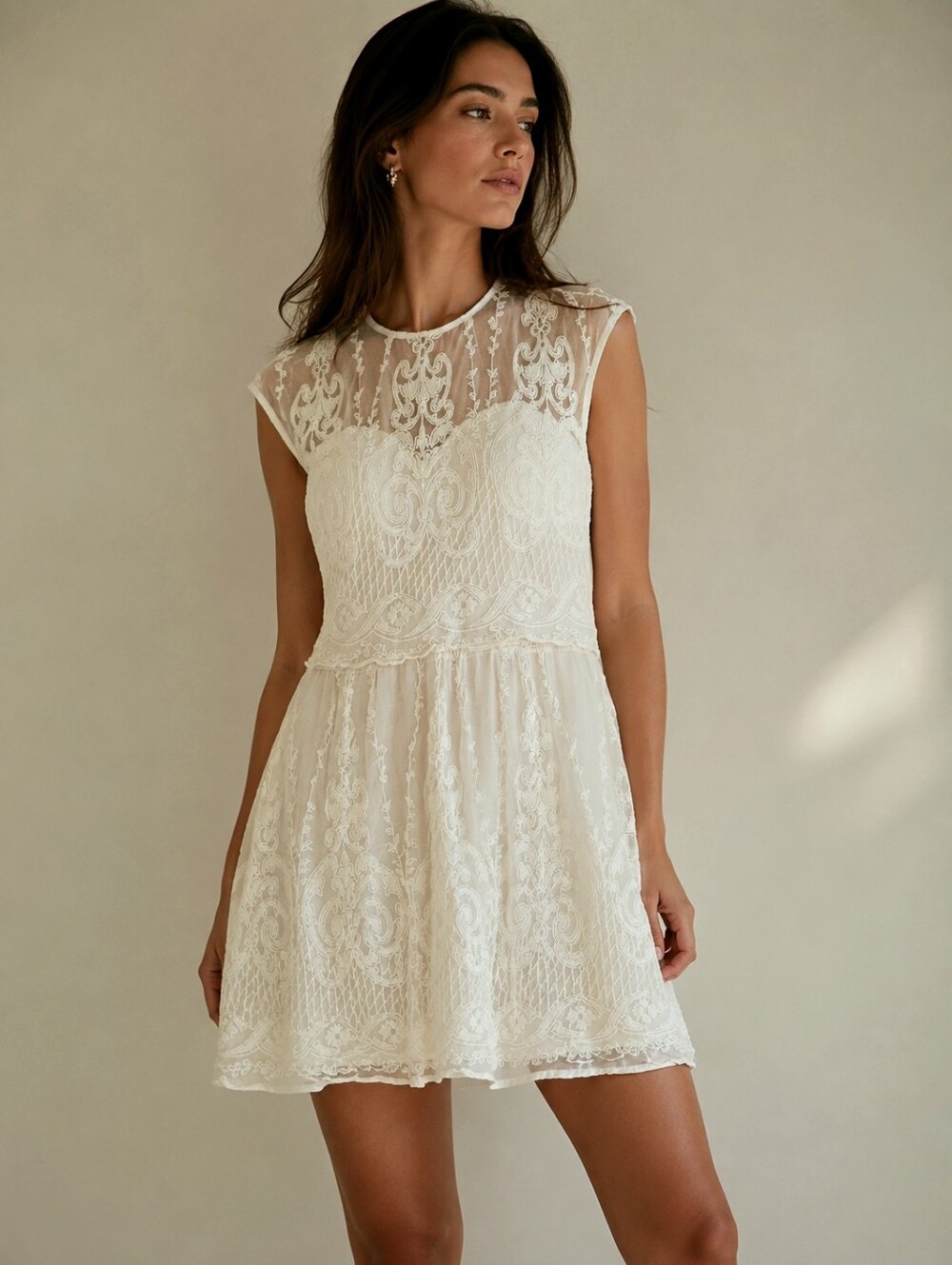 Dolce Vita Pure Silk Sheer Embroidered Babydoll Quiet Luxury Romantic Mini Dress